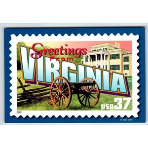 Greetings From Virginia Large Letter Chrome Postcard USPS 2001 Military Cannon